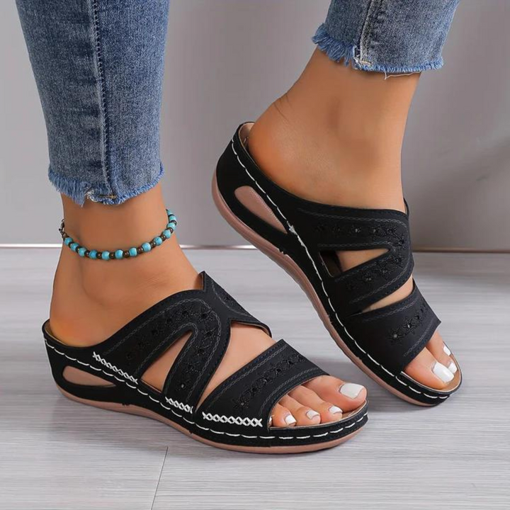 Nadia | Women's Orthopedic Wedge Sandal Featuring Cutout Design and Handcrafted Stitching