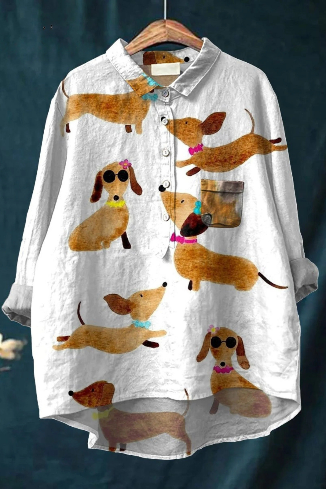 Cute Dog Dachshund Art Print Casual Shirt