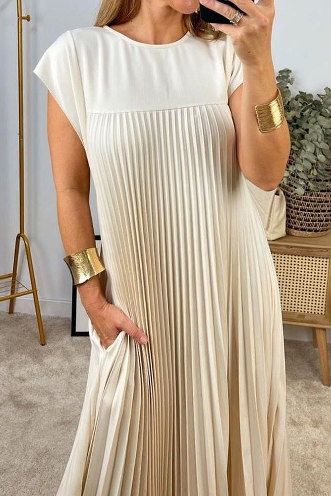 Sorrel - Elegant Spliced Pleated Maxi Dress