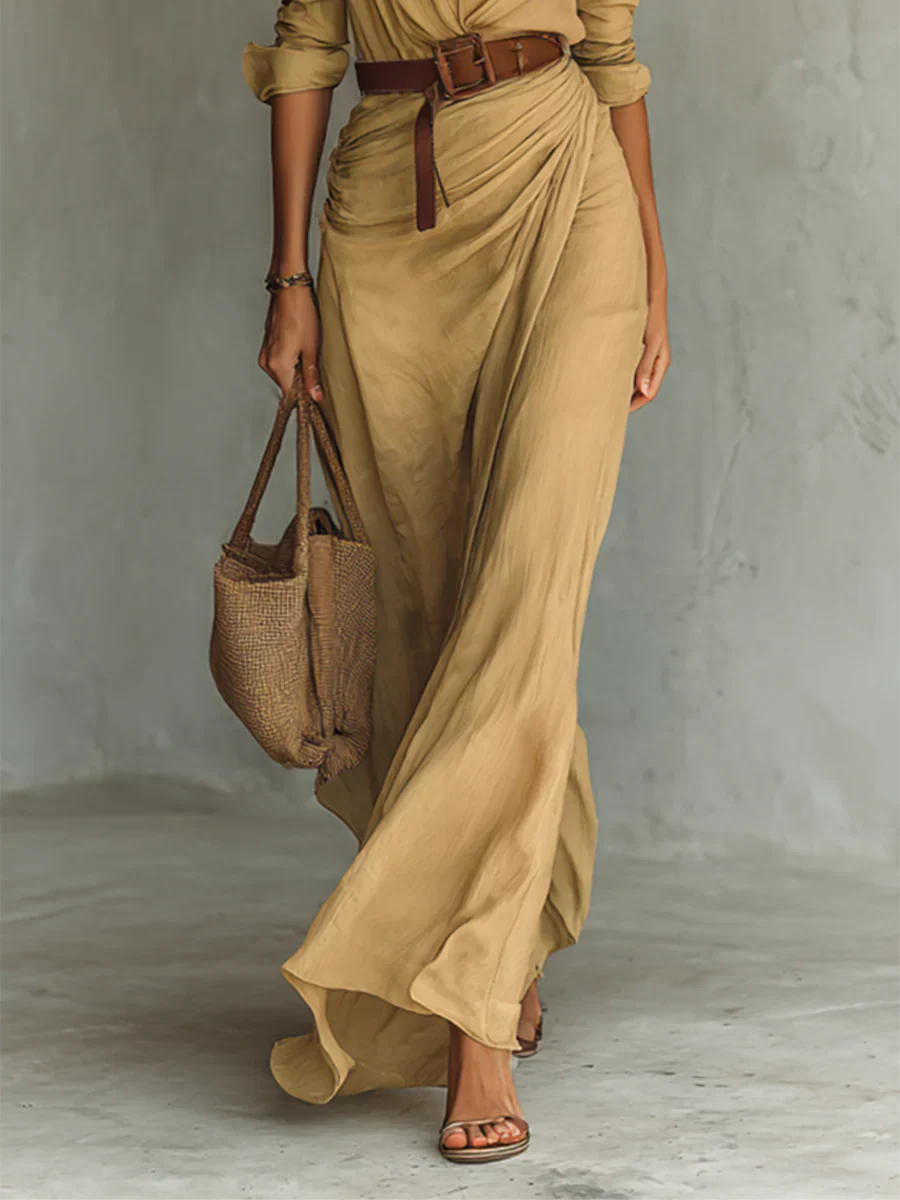 Camille™ | Lapel Maxi Dress with Waist Belt
