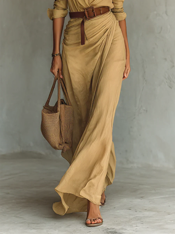 Camille™ | Lapel Maxi Dress with Waist Belt