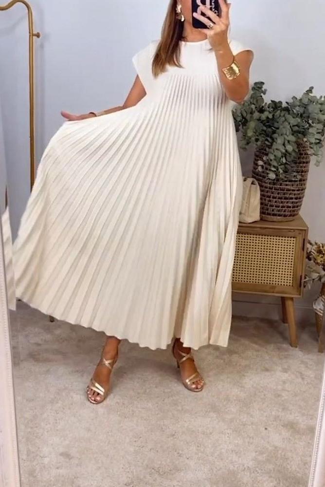 Sorrel - Elegant Spliced Pleated Maxi Dress