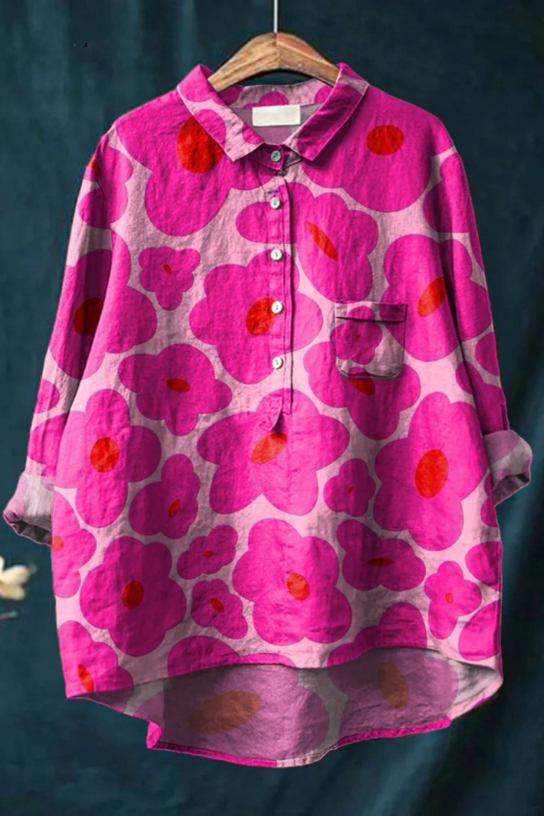 Vibrant Pink Floral Pattern Printed Women's Casual Shirt