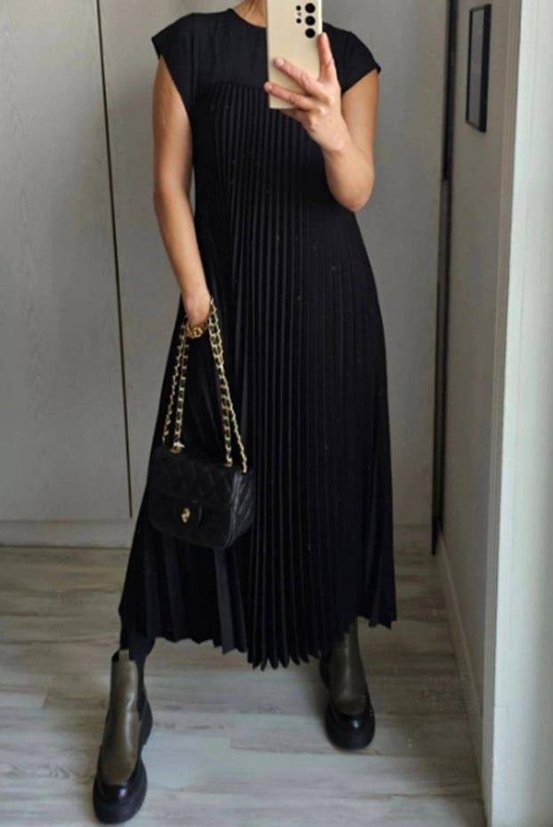 Sorrel - Elegant Spliced Pleated Maxi Dress