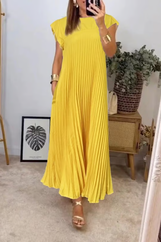 Sorrel - Elegant Spliced Pleated Maxi Dress
