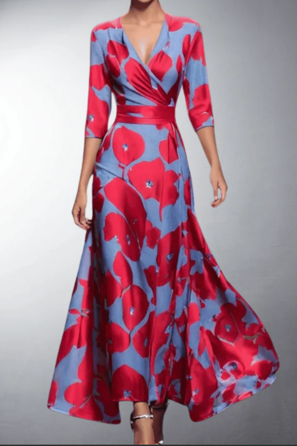 Zoe - Classic Floral V-Neck Maxi Dress