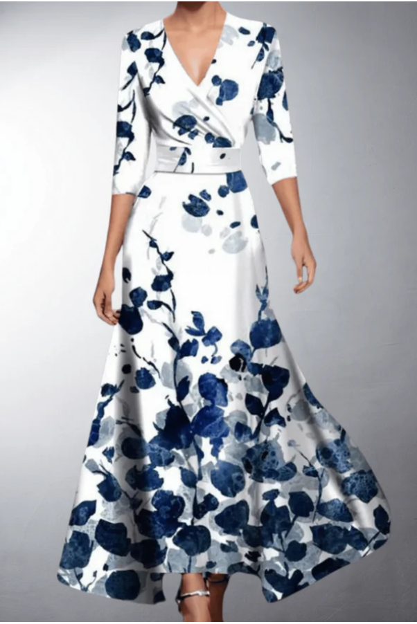 Zoe - Classic Floral V-Neck Maxi Dress
