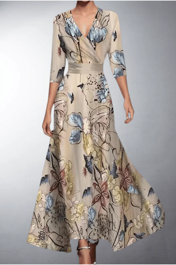 Zoe - Classic Floral V-Neck Maxi Dress