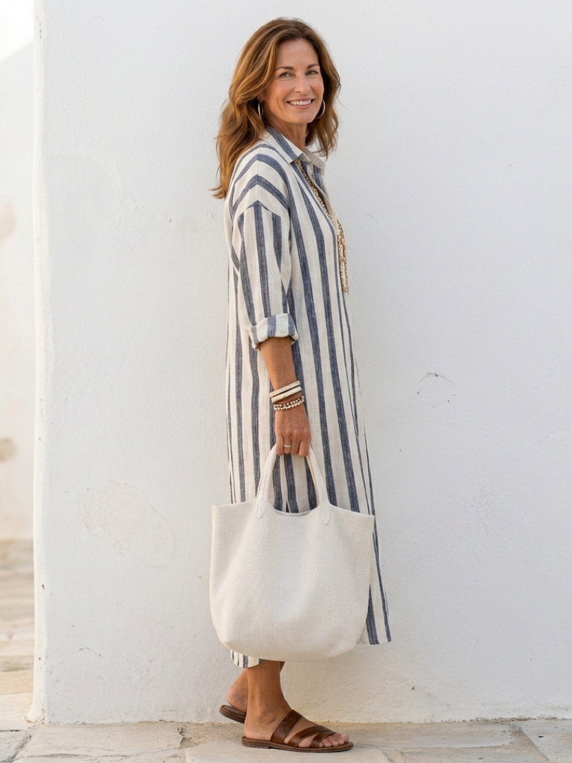 Naomi | Striped Midi Shirt Dress with Long Sleeves