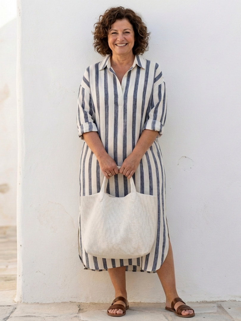 Naomi | Striped Midi Shirt Dress with Long Sleeves