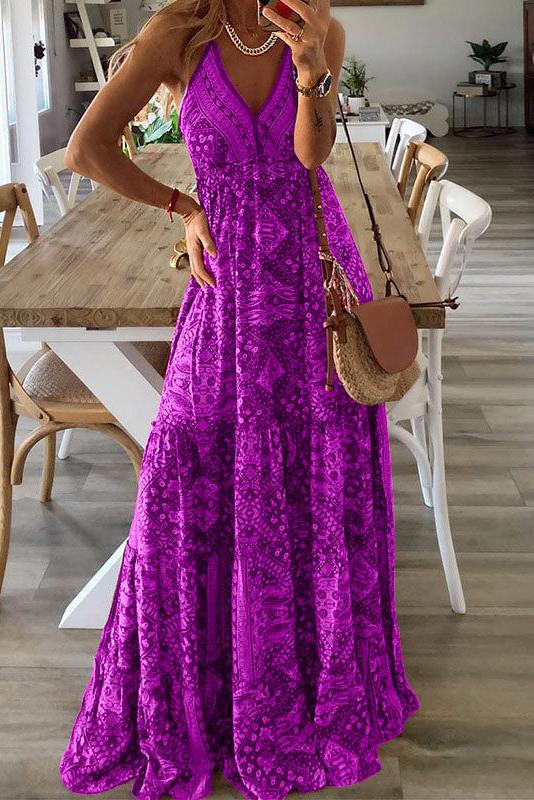 Wren - Boho Spaghetti Strap V-Neck Maxi Dress