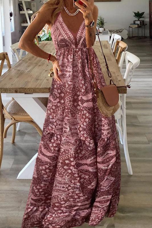 Wren - Boho Spaghetti Strap V-Neck Maxi Dress