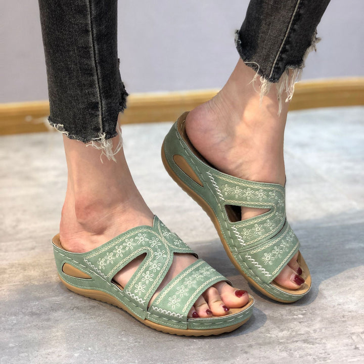 Nadia | Women's Orthopedic Wedge Sandal Featuring Cutout Design and Handcrafted Stitching