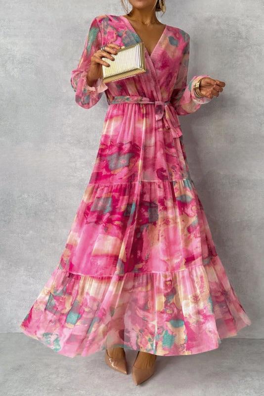 Trinity - Pleated V-Neck Boho Maxi Dress