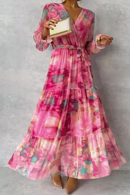 Trinity - Pleated V-Neck Boho Maxi Dress