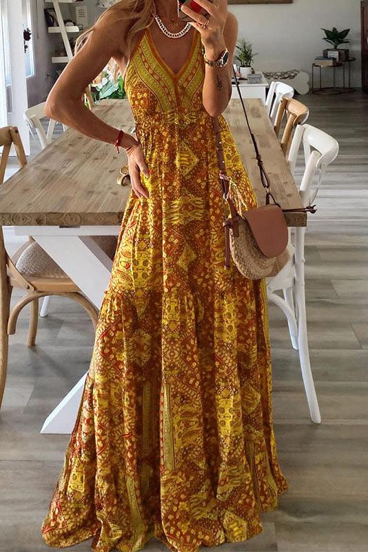 Wren - Boho Spaghetti Strap V-Neck Maxi Dress