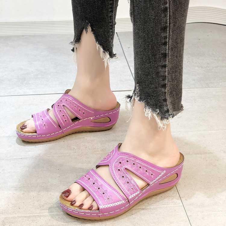 Nadia | Women's Orthopedic Wedge Sandal Featuring Cutout Design and Handcrafted Stitching