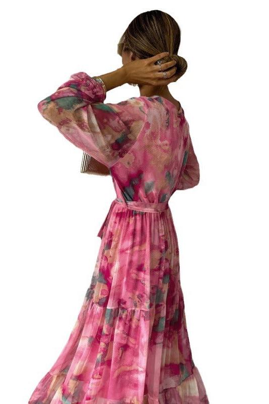 Trinity - Pleated V-Neck Boho Maxi Dress
