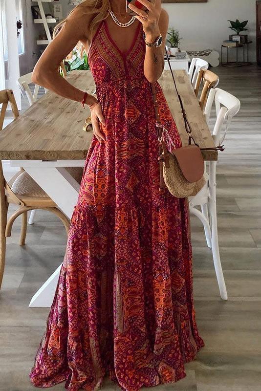 Wren - Boho Spaghetti Strap V-Neck Maxi Dress