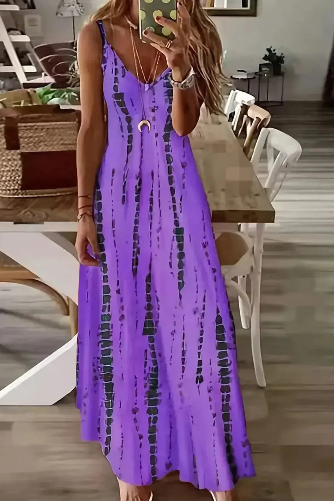 Seren - Women's V-Neck Tie-Dye Maxi Dress