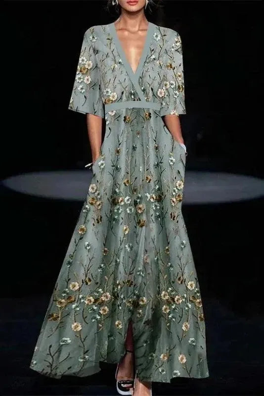Ruby | Belted V-Neck Floral Maxi Dress