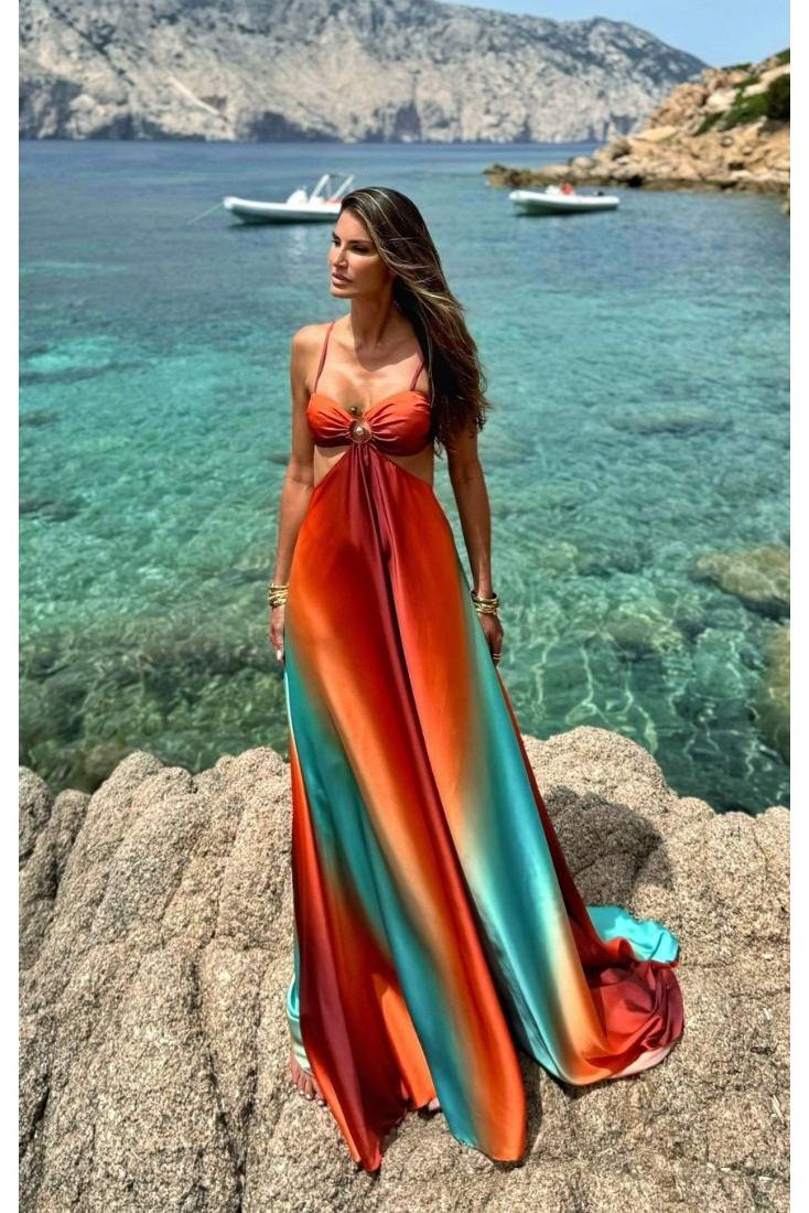 Saylor - Gradient Backless Sleeveless Sling Maxi Dress