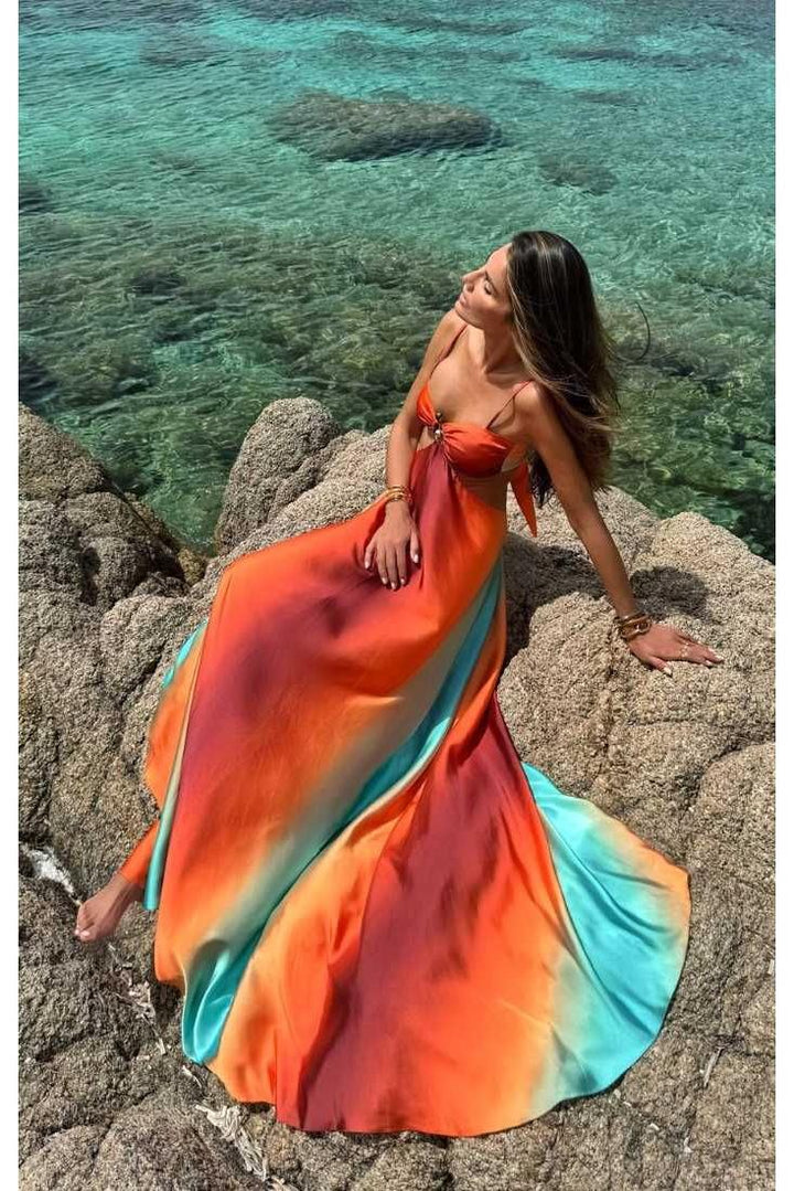 Saylor - Gradient Backless Sleeveless Sling Maxi Dress
