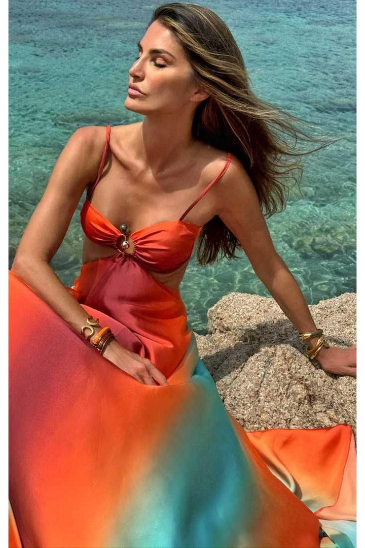 Saylor - Gradient Backless Sleeveless Sling Maxi Dress
