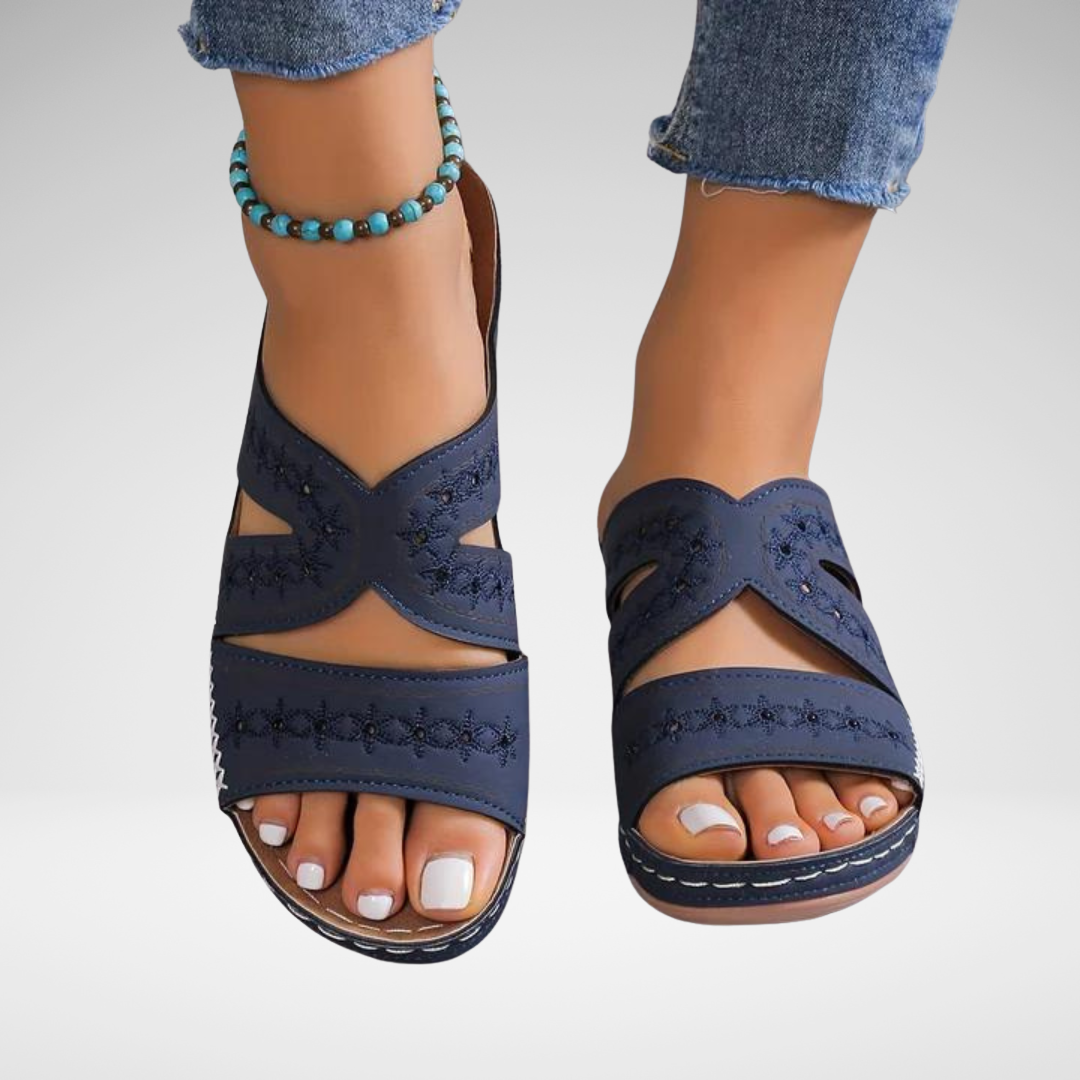 Nadia | Women's Orthopedic Wedge Sandal Featuring Cutout Design and Handcrafted Stitching