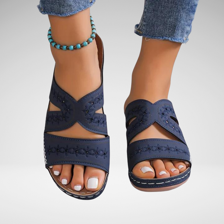 Nadia | Women's Orthopedic Wedge Sandal Featuring Cutout Design and Handcrafted Stitching