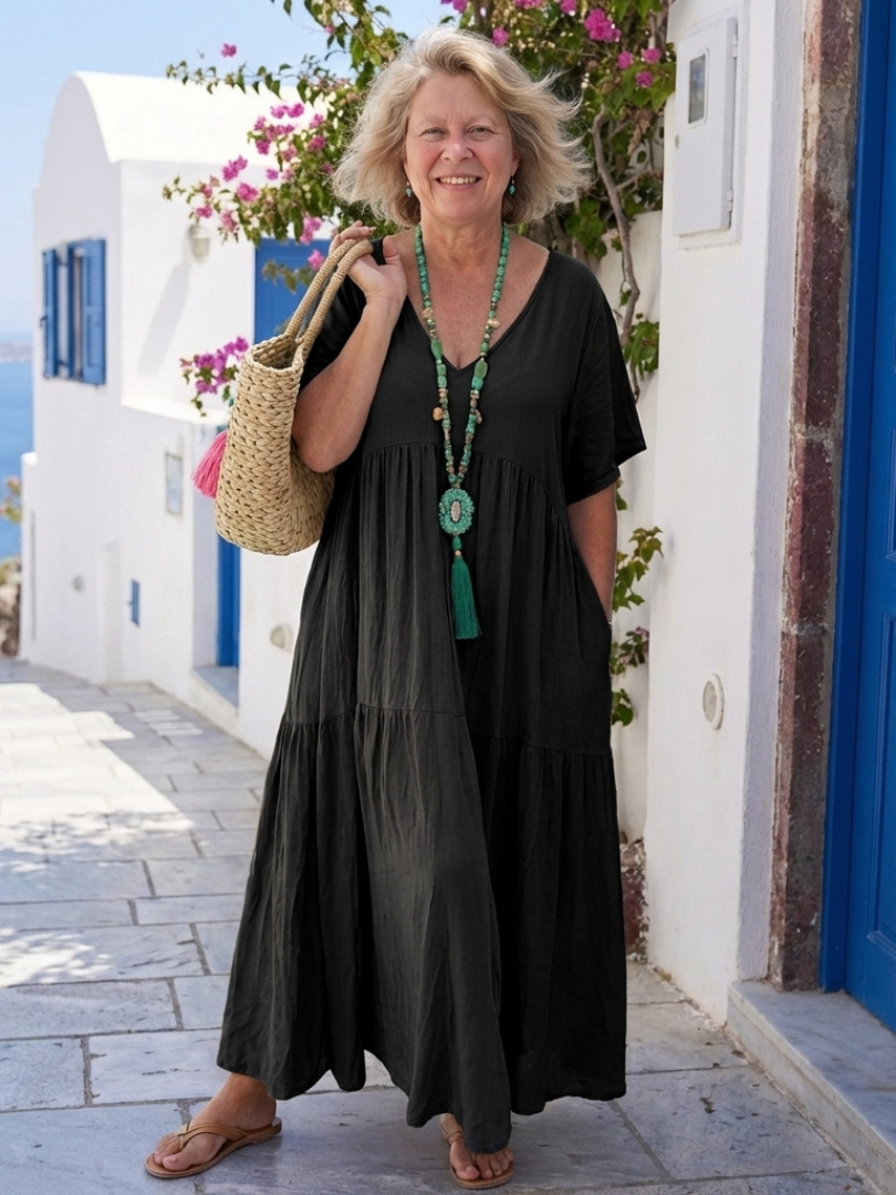Zinnia | Blue Maxi Dress with Short Layered Sleeves