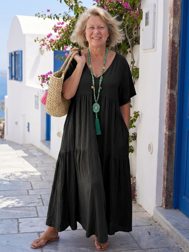 Zinnia | Blue Maxi Dress with Short Layered Sleeves