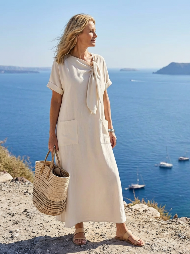Elowyn | Pocketed Maxi Dress with Round Neck and Short Sleeves