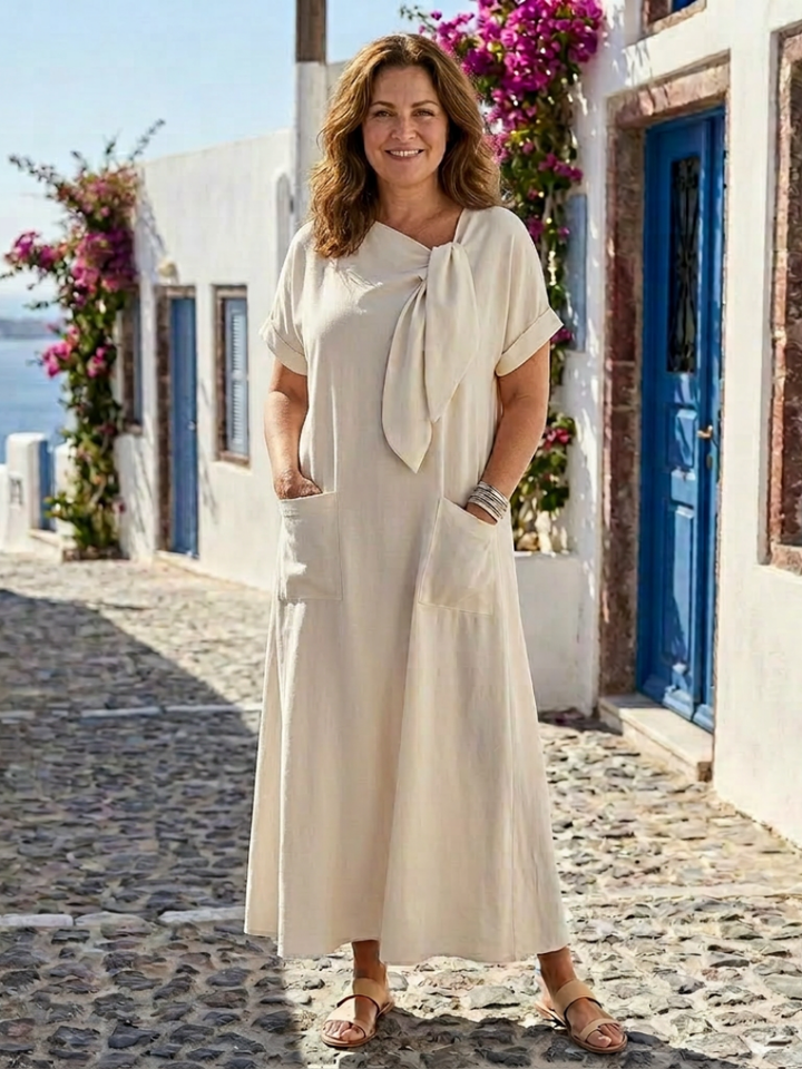 Elowyn | Pocketed Maxi Dress with Round Neck and Short Sleeves
