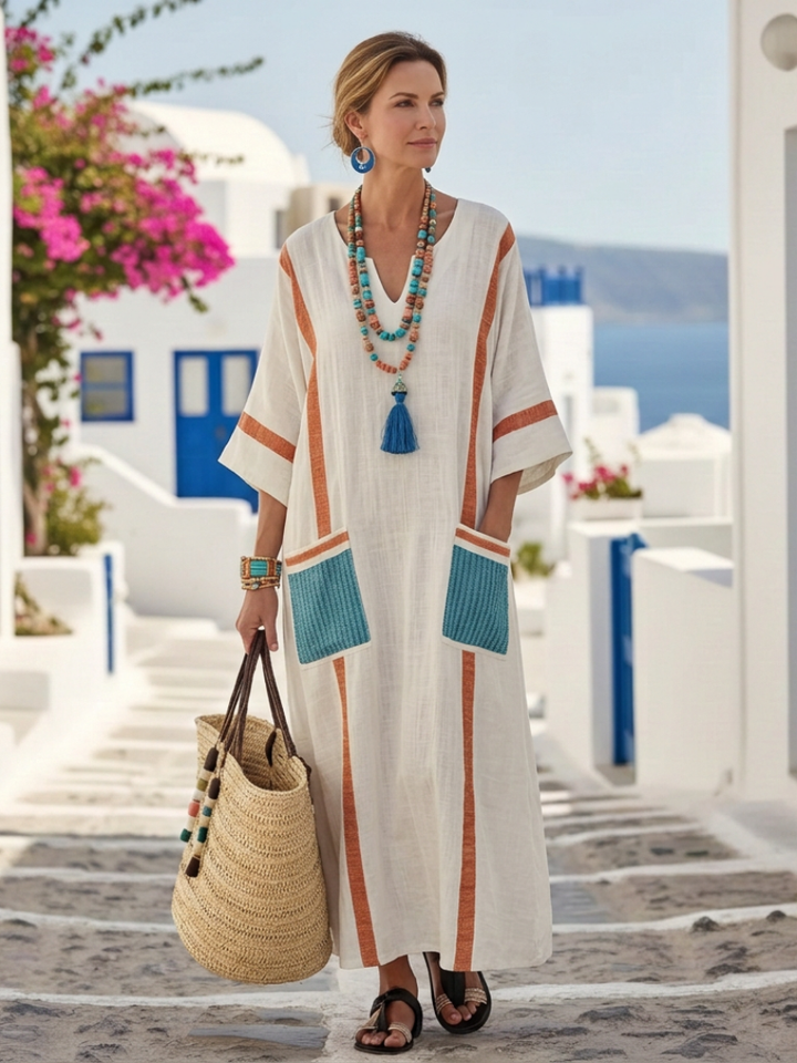 Noemi | V-Neck Short Sleeve Maxi Dress with Pockets