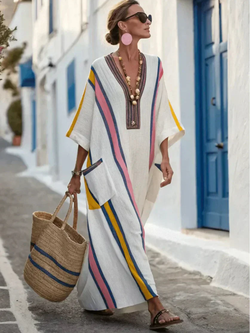 Noemi | V-Neck Short Sleeve Maxi Dress with Pockets