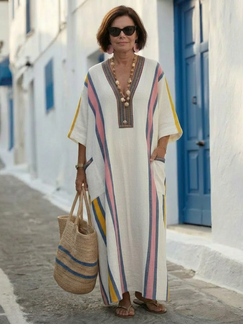 Noemi | V-Neck Short Sleeve Maxi Dress with Pockets