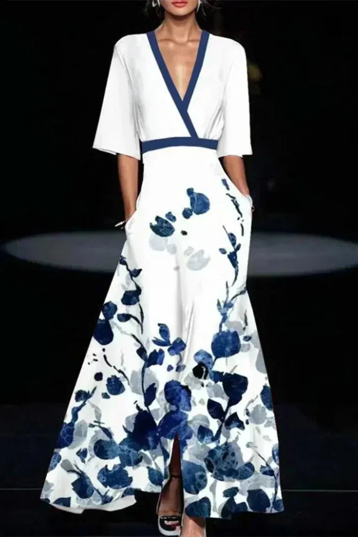 Ruby | Belted V-Neck Floral Maxi Dress