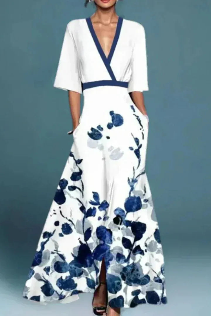 Ruby | Belted V-Neck Floral Maxi Dress