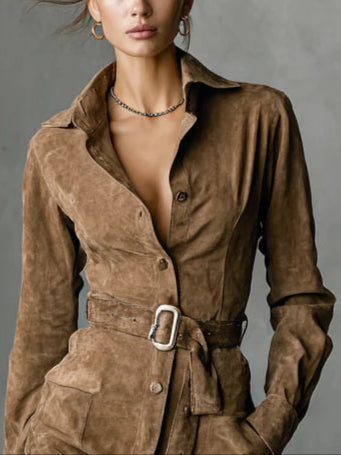 Juliette™ | Lapel-Detail Suede Midi Dress