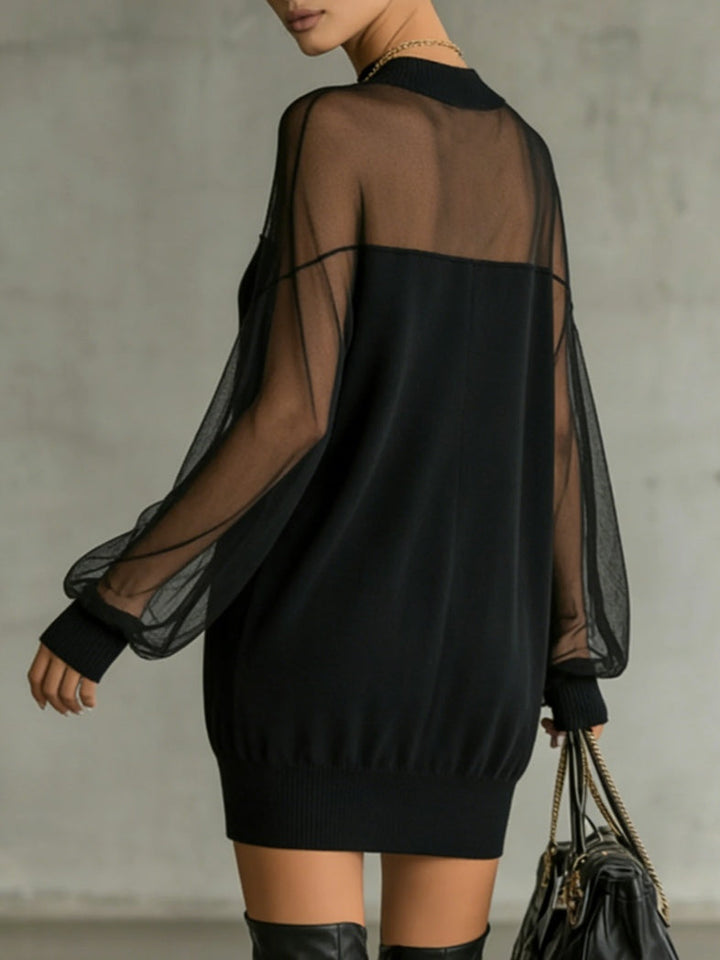 Amélie™ | Chic Black Mini Dress Featuring Mesh Sleeves