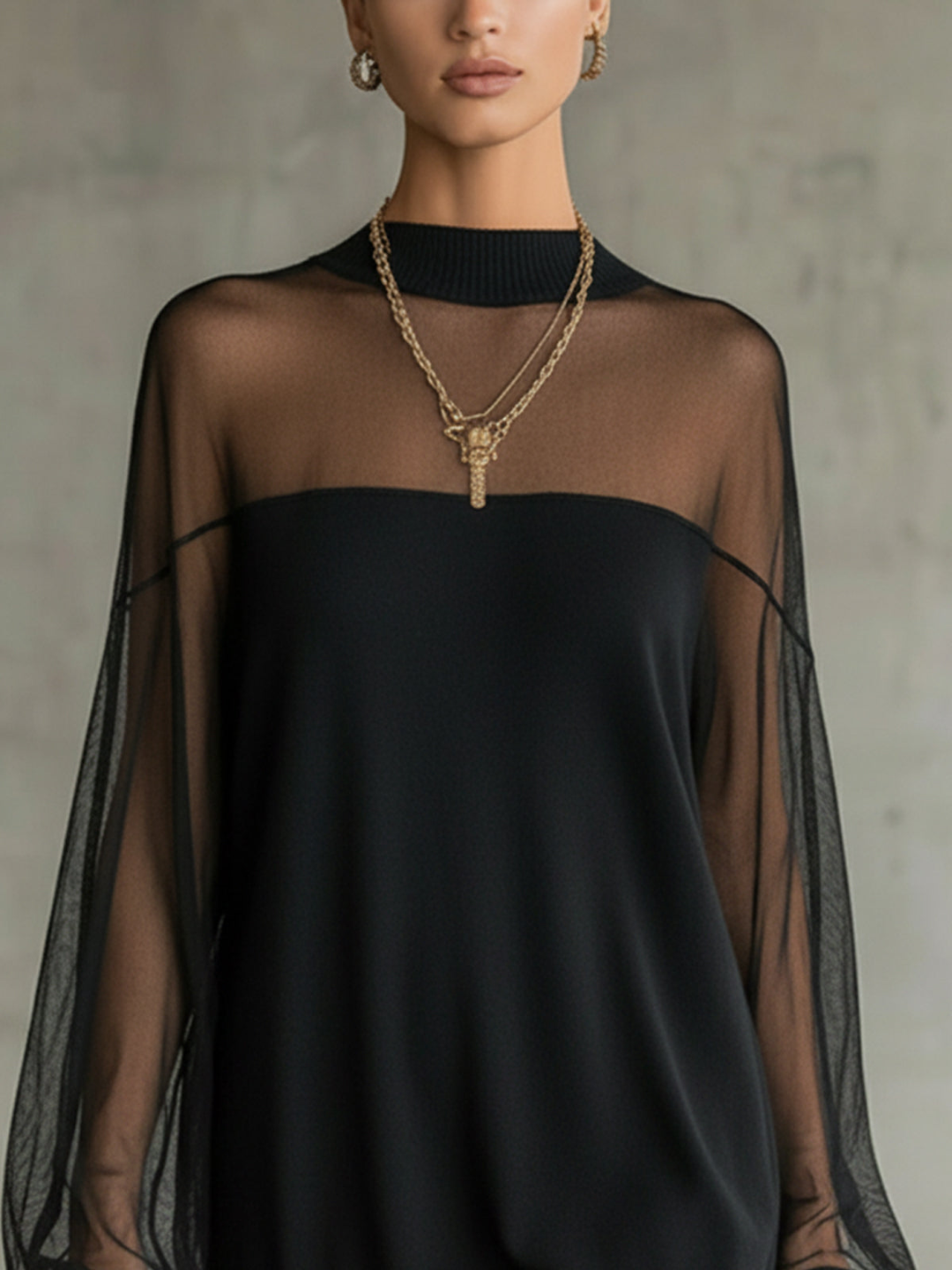 Amélie™ | Chic Black Mini Dress Featuring Mesh Sleeves