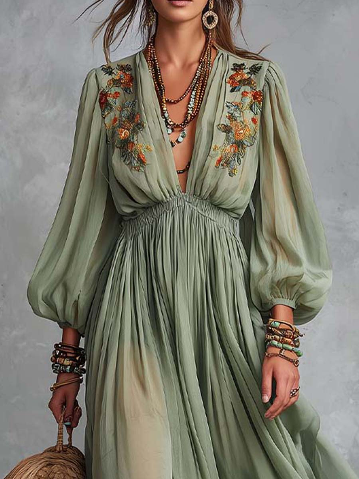 Élodine™ | Floral Print Bohemian Maxi Dress
