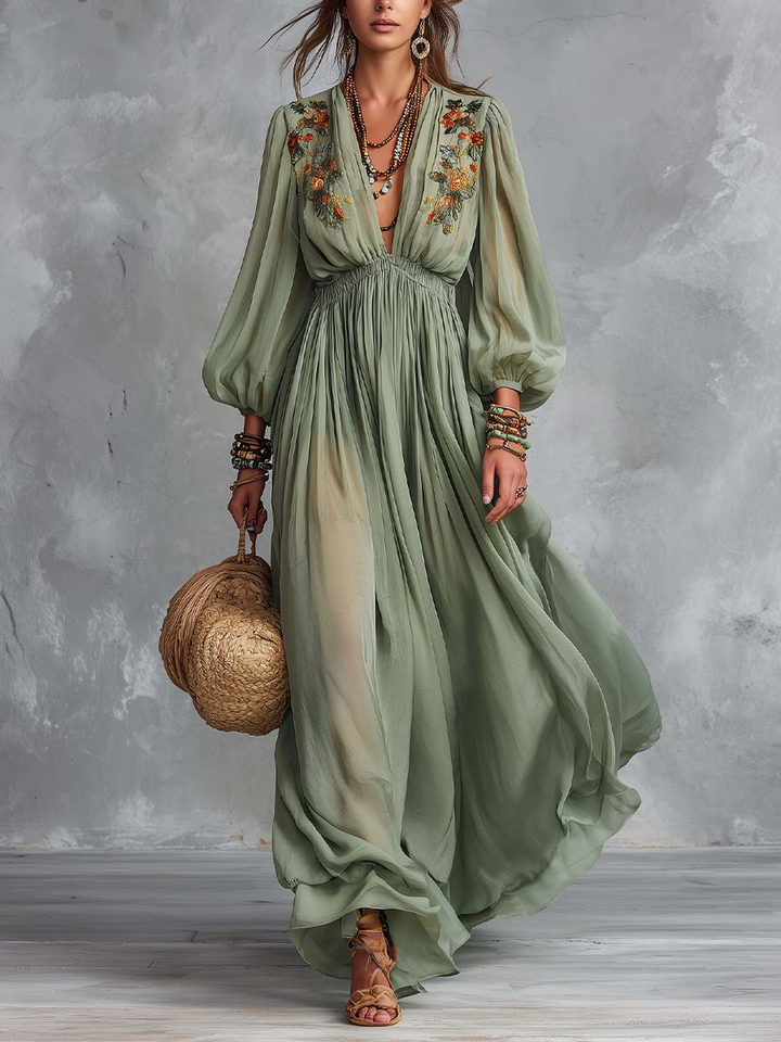 Élodine™ | Floral Print Bohemian Maxi Dress