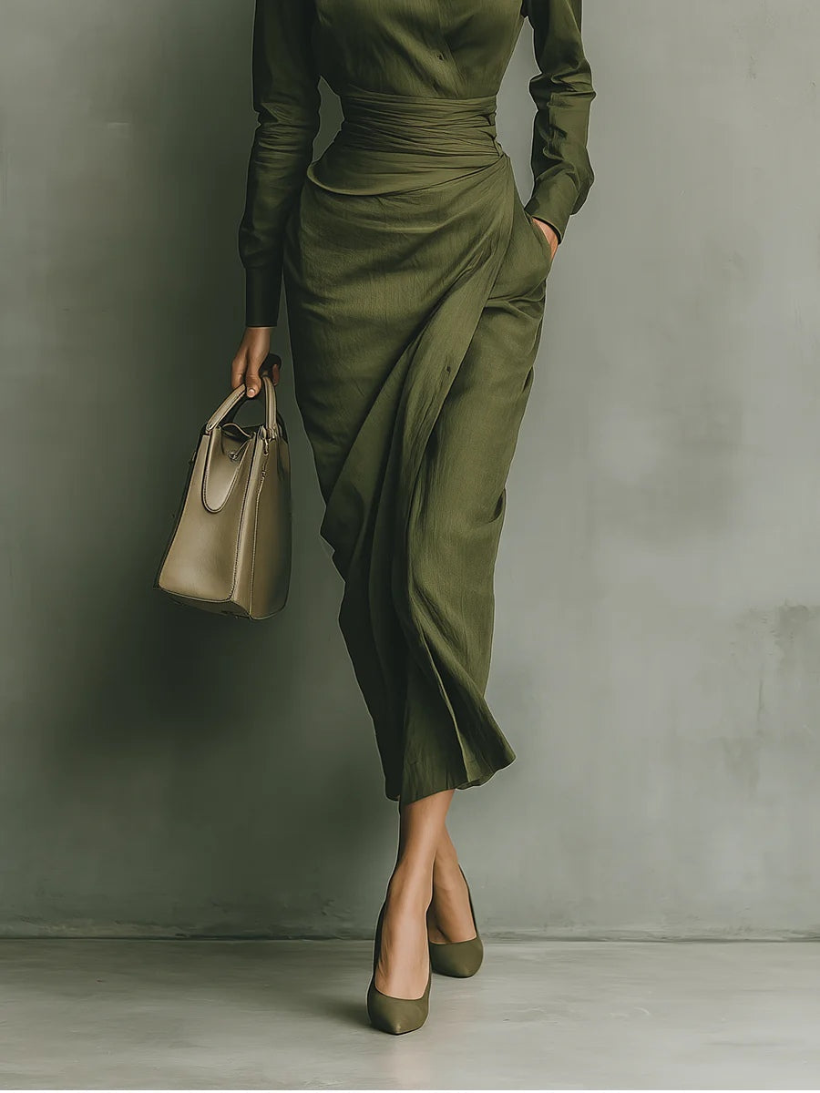 Noëlle™ | Army Green Maxi Dress