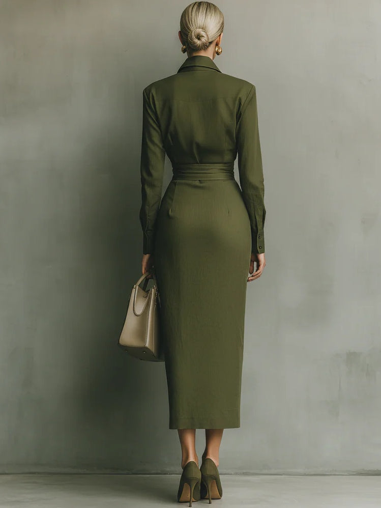 Noëlle™ | Army Green Maxi Dress