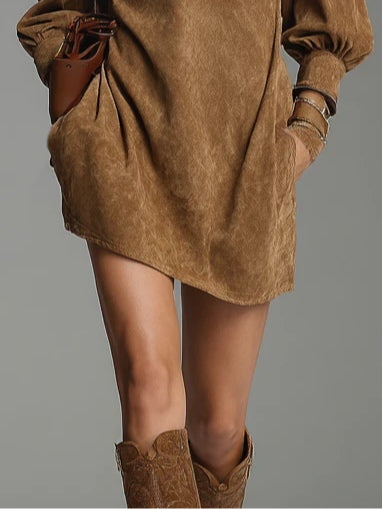 Lucienne™ | Elegant Suede Dress with Zipper Detail