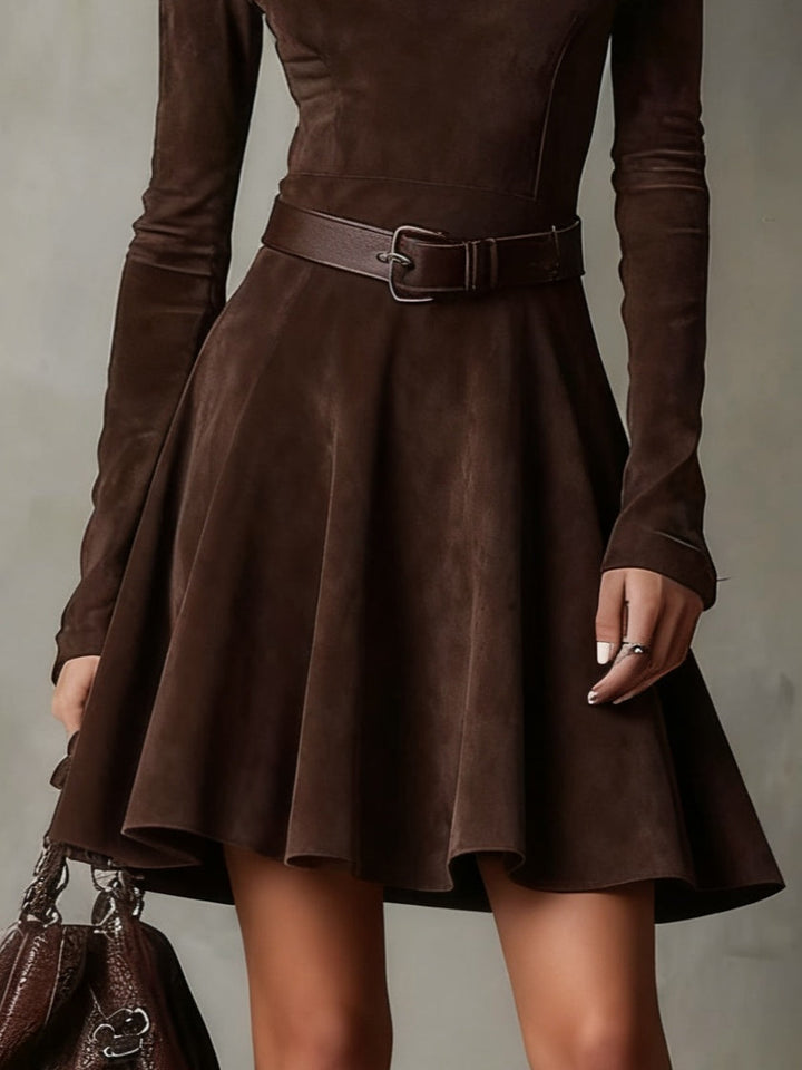 Noémie™ Vintage Dark Brown Suede Mini Dress