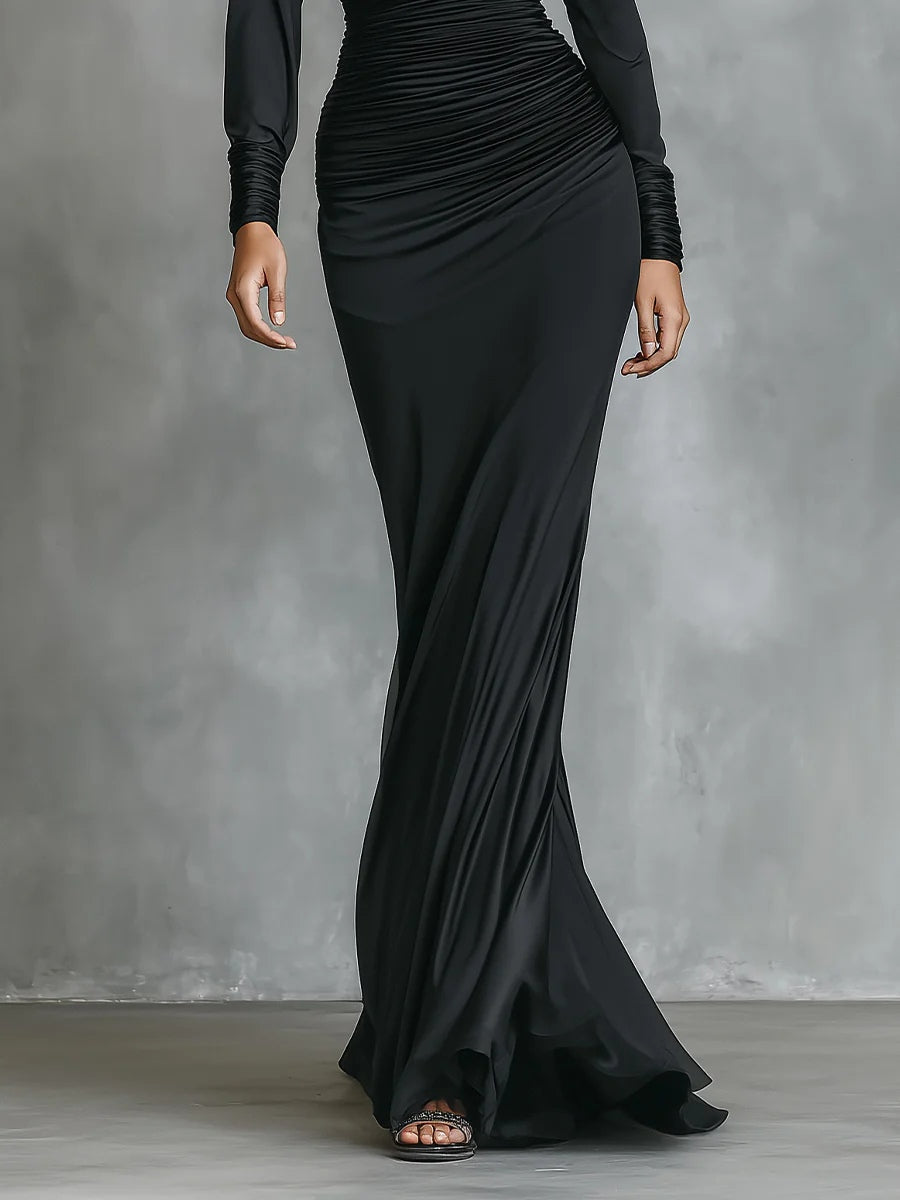Célina™ | Black Satin One-Shoulder Maxi Dress
