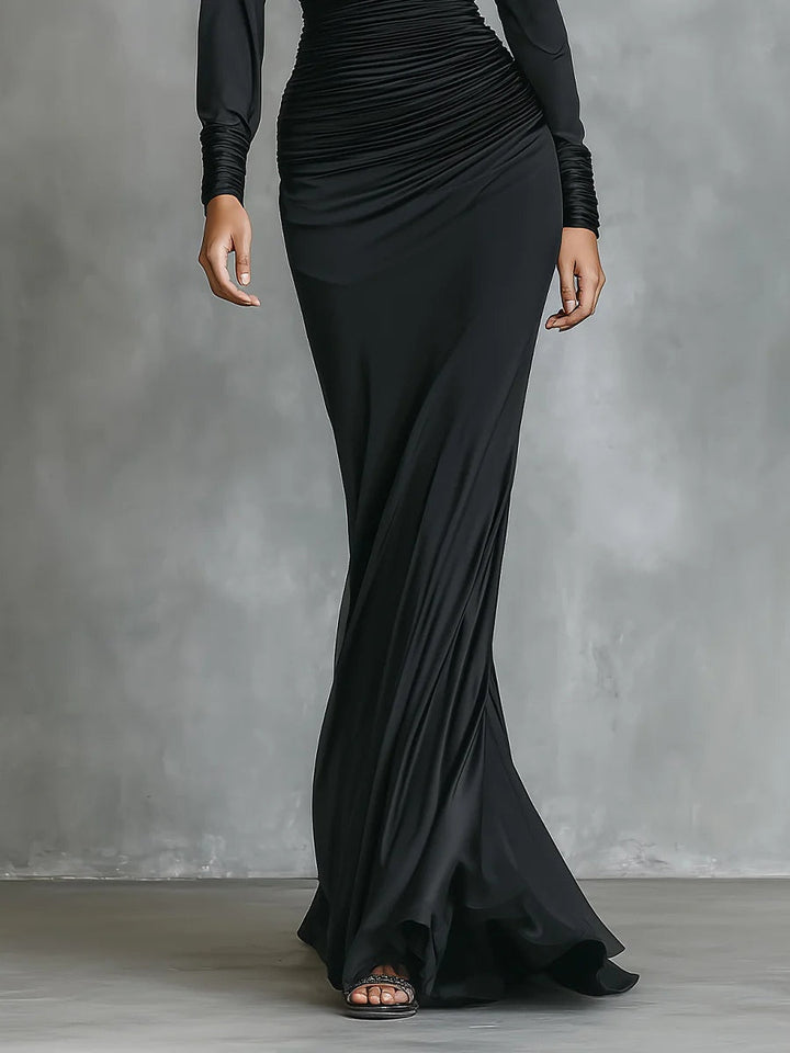 Célina™ | Black Satin One-Shoulder Maxi Dress